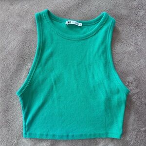 Zara Green Ribbed Crop Tank